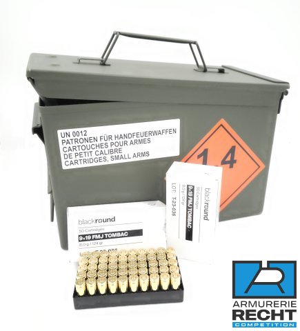 CARTOUCHES CALIBRE 9x19 BLACKROUND FMJ TOMBAC 124gr